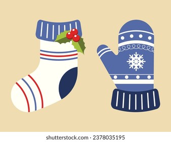 vector christmas sock and mittens