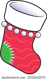 Vector Christmas sock on white background. Santa sock drawing for Christmas.