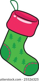 Vector Christmas sock on white background. Santa sock drawing for Christmas.