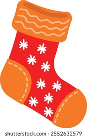 Vector Christmas sock on white background. Santa sock drawing for Christmas.