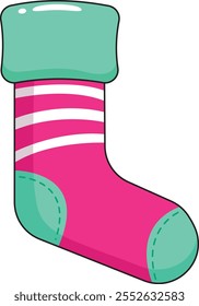 Vector Christmas sock on white background. Santa sock drawing for Christmas.