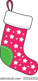 Vector Christmas sock on white background. Santa sock drawing for Christmas.