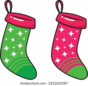 Vector Christmas sock on white background. Santa sock drawing for Christmas.