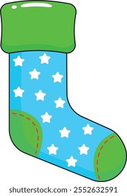 Vector Christmas sock on white background. Santa sock drawing for Christmas.