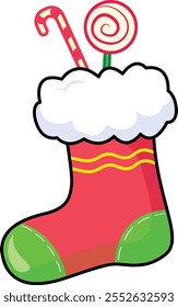 Vector Christmas sock on white background. Santa sock drawing for Christmas.