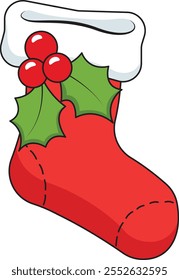 Vector Christmas sock on white background. Santa sock drawing for Christmas.