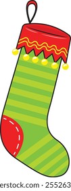 Vector Christmas sock on white background. Santa sock drawing for Christmas.