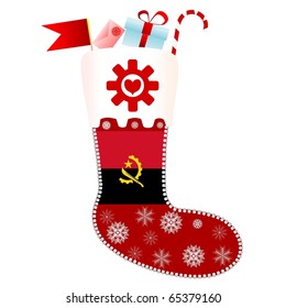 Vector Christmas socks with the flag of Angola