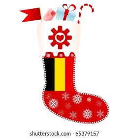 Vector Christmas socks with the flag of Belgium
