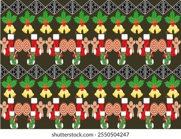 Vector Christmas socks.Christmas stockings with traditional holiday ornaments, decoration balls, gingerbread man. Hanging children clothing elements with xmas