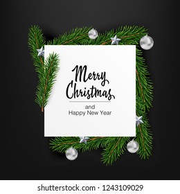 Vector christmas square shaped layout background with fir branches