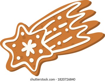 Estrella de navidad vectorial de pan de jengibre con fondo blanco. Ilustración dibujada a mano.