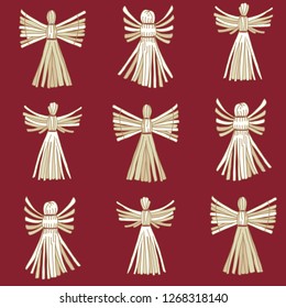 Vector Christmas Straw Angels seamless pattern background. Perfect for fabric, scrapbooking and wallpaper projects.