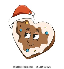 Vector Christmas sweets or Xmas dessert. Heart shaped food for happy new year or merry holiday celebration. Greeting card element for winter festive. Pop art symbol for wintertime cake. Emoji