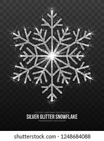 Vector Christmas Symbol Elegant Shining Silver Snowflake Isolated on Transparent Background. Merry Xmas and Happy New Year Illustration
