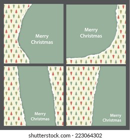 Vector Christmas Teared Paper. Wrapping Paper And Tear Simplified Tear Effect. Vector Illustration. Can Be Use As Square Banners Or Graphic Resource.