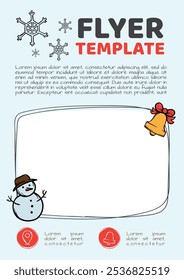 Vector Christmas template with place for photo. New Year design for handouts, flyers, banners, posters. Symbols and icons of winter, holidays, new year