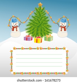 Vector Christmas template with snowman and Christmas tree