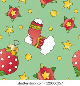 Vector Christmas texture with bauble, star and stocking