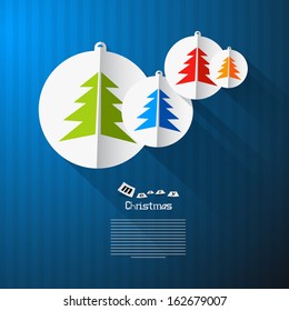 Vector Christmas Theme - Colorful Paper Trees on Blue Cardboard Paper Background