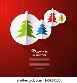 Vector Christmas Theme - Colorful Paper Trees on Red Cardboard Paper Background