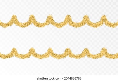 Vector Christmas Tinsel. Gold Tinsel Png, Gold Garland, Decor Element. Christmas, Holiday.