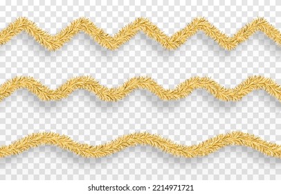 Vector Christmas Tinsel. Gold Tinsel Png, Gold Garland, Decor Element. Christmas, Holiday.