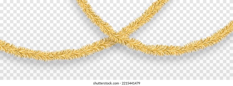 Vector Christmas tinsel. Gold tinsel png, gold garland, decor element. Christmas, holiday.