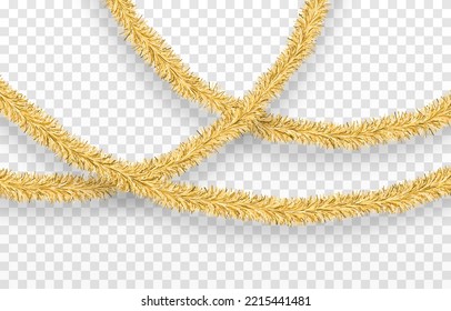 Vector Christmas Tinsel. Gold Tinsel Png, Gold Garland, Decor Element. Christmas, Holiday.