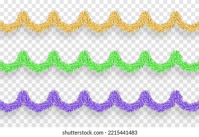 Vector Christmas Tinsel. Multicolored Tinsel Png, Golden Garland, Decor Element. Holiday Christmas.