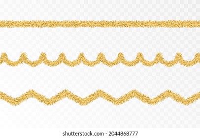 Vector Christmas Tinsel. PNG Multicolored Tinsel, Garland, Decor Element. Christmas, Holiday.