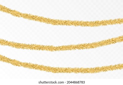 Vector Christmas Tinsel. PNG Multicolored Tinsel, Garland, Decor Element. Christmas, Holiday.