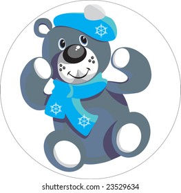 Vector. Christmas toy little smile bear in blue cheap