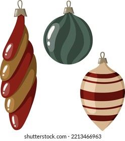 Vector Christmas toys of different shapes and patterns