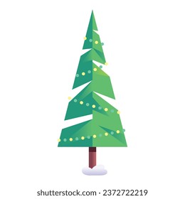 Vector Christmas Tree Art Deco Retro Illustration Isolated