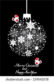 vector Christmas tree ball with birds in Santa hats