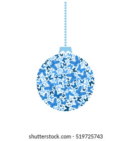 Vector Christmas tree ball from blue butterflies