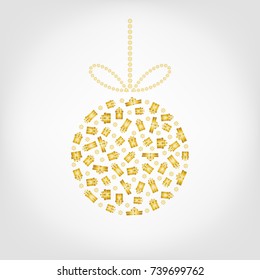 Vector Christmas tree ball from golden gift box and snowflake
