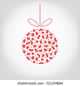 Vector Christmas tree ball from red gift box and snowflake