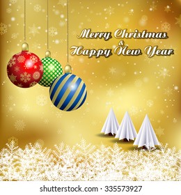 Vector Christmas tree & Christmas ball / Simple vector Christmas tree made from origami paper / Origami Christmas tree greeting card
