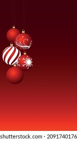 vector christmas tree balls on red background. flat image of red christmas balls with patterns