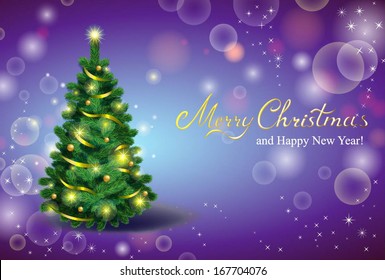 Vector Christmas tree, beautiful Christmas greeting card 