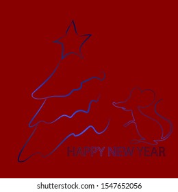 Vector christmas tree. Beautiful illustration with 2020 year for celebration design. Christmas tree card background