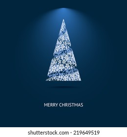 Vector Christmas Tree Blue Background with Snowflakes