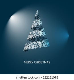 Vector Christmas Tree Blue Background with Snowflakes