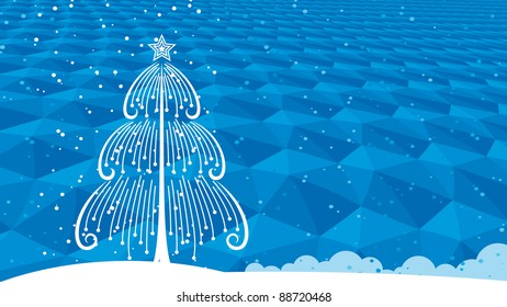 Vector christmas tree with blue shine background