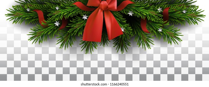 Vector christmas tree border on transparent background. Christmas design element for greeting card