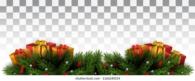 Vector Christmas Tree Border On Transparent Background. Christmas Design Element For Greeting Card