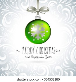 Vector Christmas tree branch with green ball isolated  art
