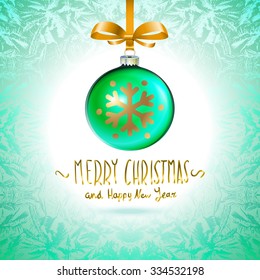 Vector Christmas tree branch with green ball isolated  art
